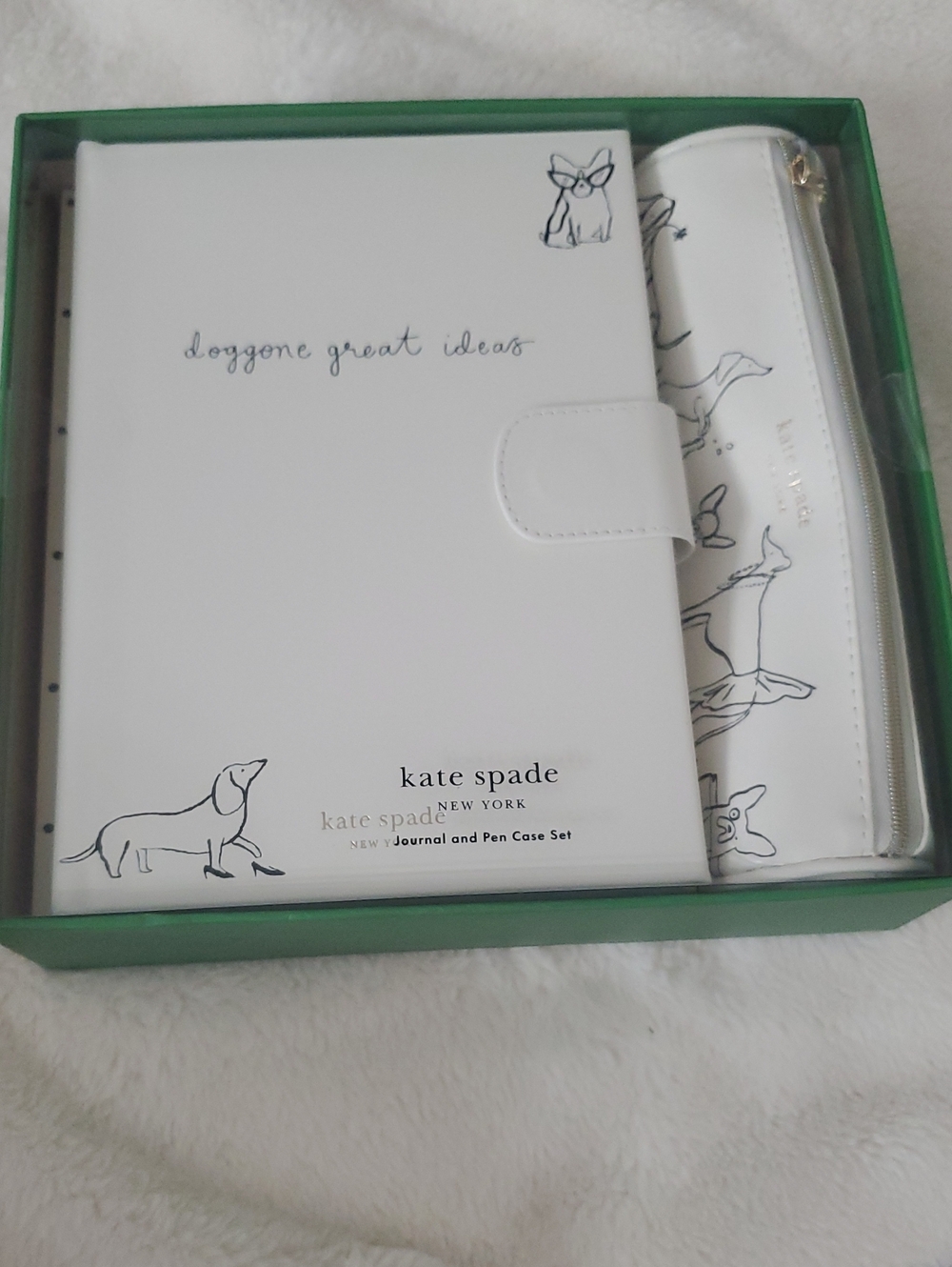 Kate Spade dog-themed journal and pen case set. New.